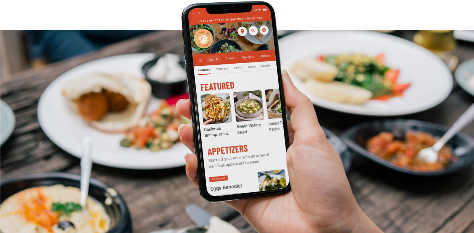 Someone ordering at a restaurant from their phone